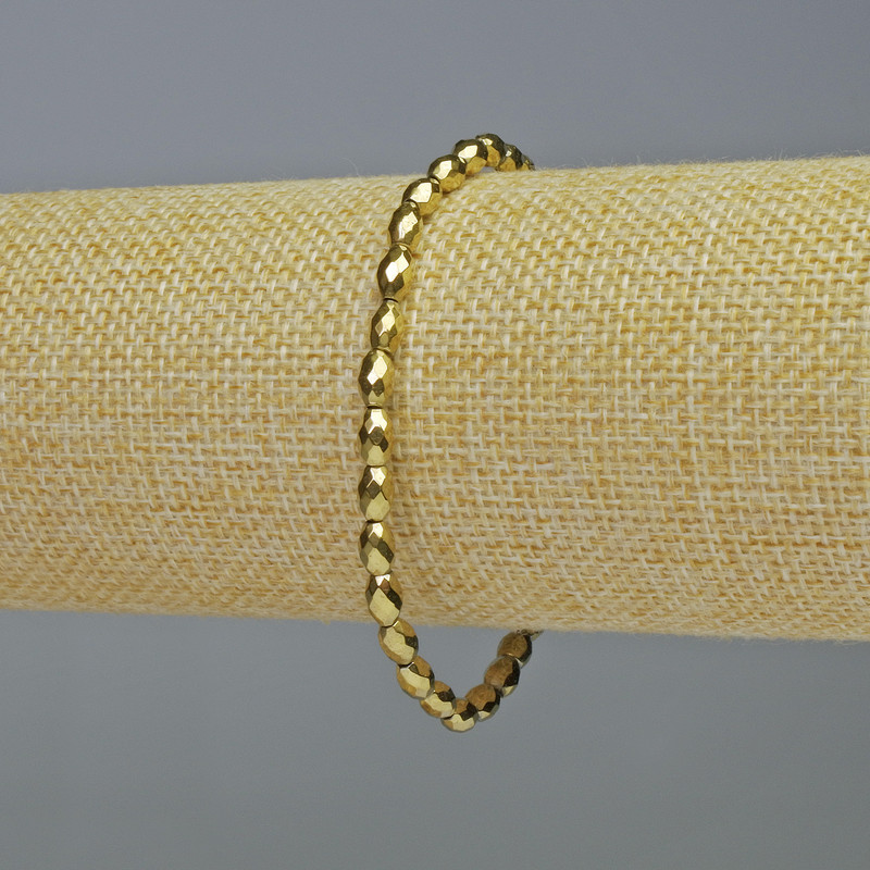 Bracelet Hematite Faceted Oval Gold Color, 4x6mm, diameter 18cm, stretch