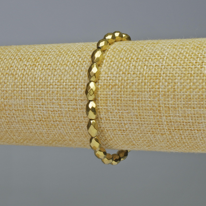Bracelet Hematite Faceted Oval Color Gold, diameter 5x8mm±, length 18cm± stretch