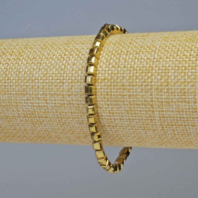Hematite Bracelet Cubes Dark Gold Color, 4x4 mm, stretchy, 18 cm