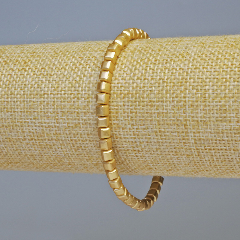 Hematite Bead Bracelet Cubes Matte Gold Color, 4x4mm, ~18cm length, stretch