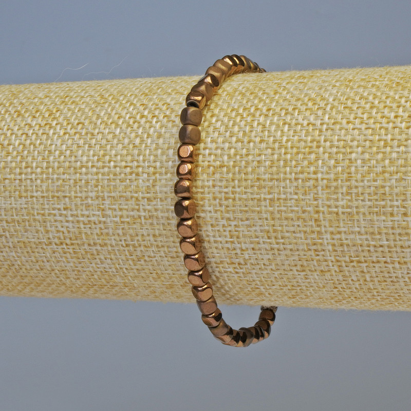 Bracelet Hematite Cubes Copper Color Matte and Shiny, diameter 4x4mm ±, length 18cm ± Stretch