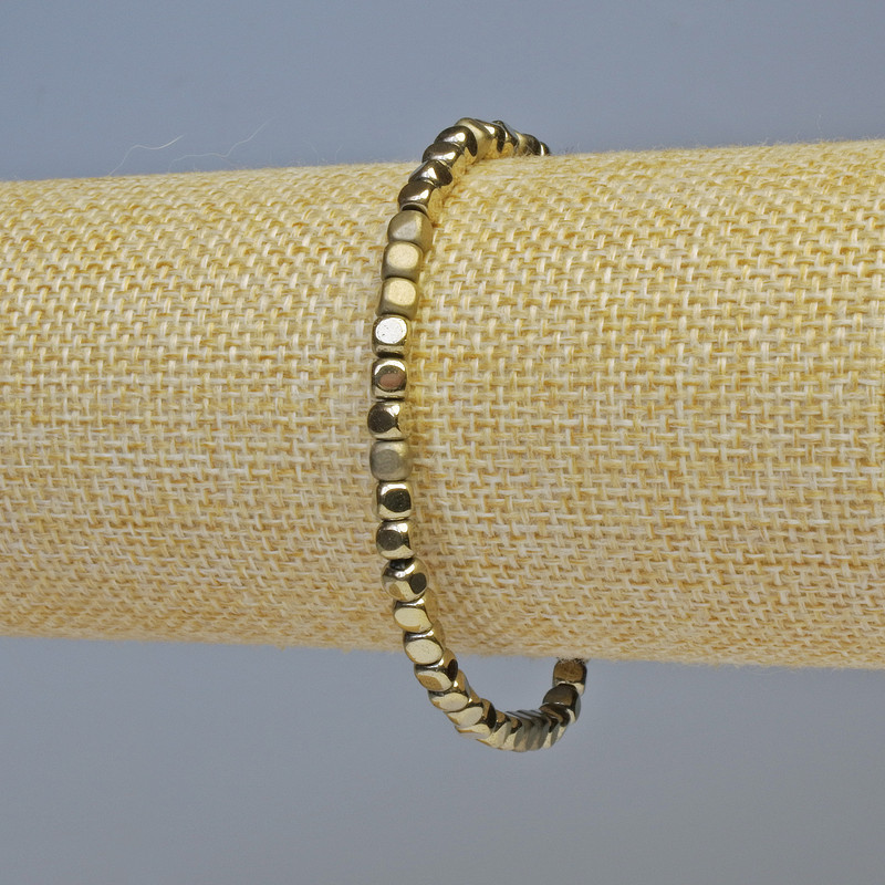 Hematite Bracelet Cubes Bronze Matte and Shiny, 4×4 mm diameter, 18 cm length (stretch)