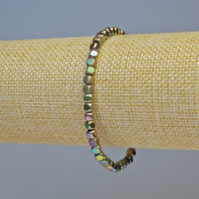 Hematite Bracelet Rainbow Cubes 4x4mm, matte and glossy, diameter 4x4mm, stretch length 18cm