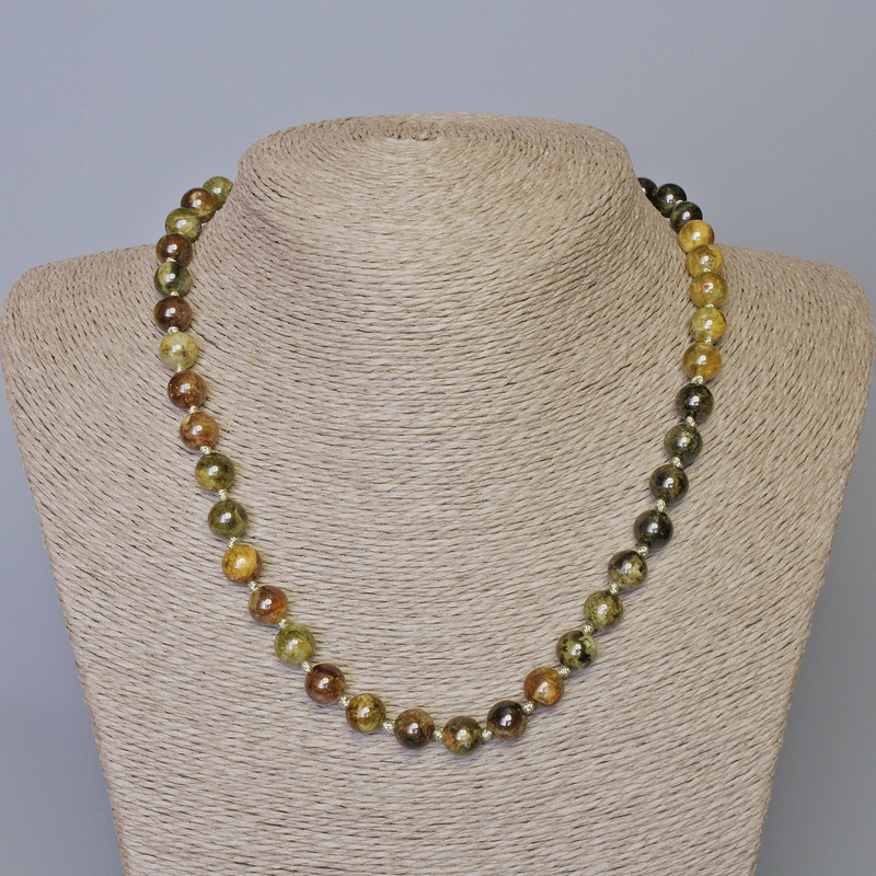 Grossular Necklace (Green Garnet) natural stone smooth bead, diameter 8.5mm±, length 47cm± on thread