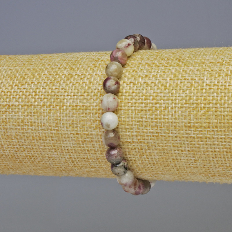 Pink Tourmaline Bracelet, natural stone, smooth beads, 6mm diameter ±, length 7.1 in ± stretch