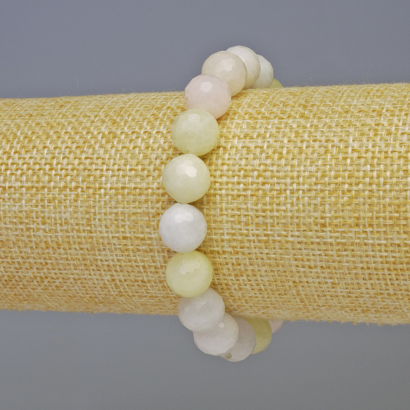 Morganite Bracelet, natural gemstone, faceted ball, diameter 10mm±, length 18cm±, stretch