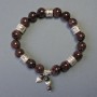 Bracelet Garnet natural stone smooth beads, diameter 10mm± with metal insets, length 18cm± stretch