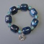 Bracelet Blue Agate and Apatite natural stone rectangular beads, diameter 19x15mm± apatite smooth beads, diameter 8mm± with metal inlays, length 18cm±