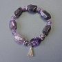 Amethyst bracelet, faceted natural nuggets and smooth bead with metal inserts, diameter 20×14-16mm +-, diameter 8mm, length 18cm +- stretch