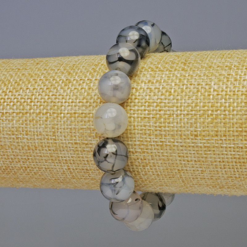 Agate Dragon Veins Bracelet Smooth Bead, diameter 12mm±, length 18cm±, stretch
