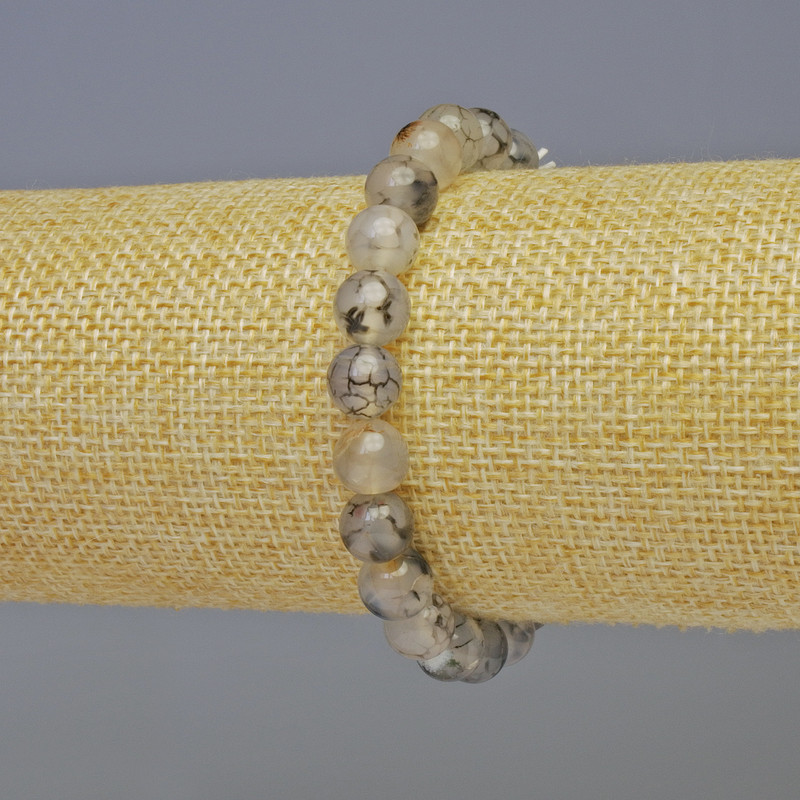 Agate Dragon Vein Bracelet, Smooth Beads, 8mm diameter ±, Length 18cm ±, Stretch