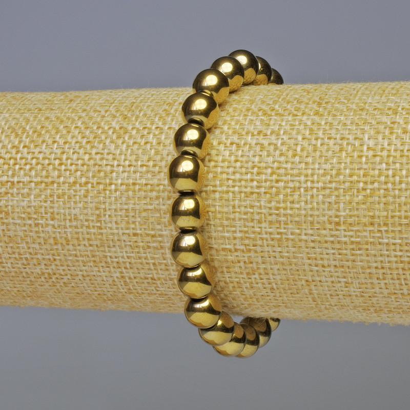 Hematite Bead Bracelet, smooth round beads, gold color, 8mm ±, length 18cm ±, stretch