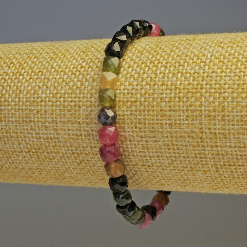 Tourmaline Beaded Cube-Style Bracelet 6x5mm, 5mm±, Length 7.1in (18cm) Stretch