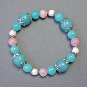 Agate, Aquamarine, Pink Quartz Stretch Bracelet 18 cm