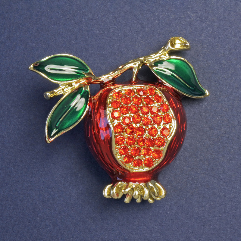 Brooch Garnet red and green enamel with crystals 41×43 mm+