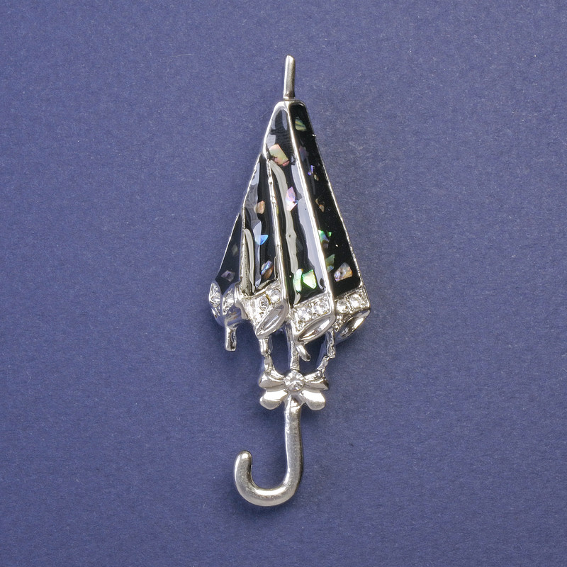 Brooch Umbrella Chalcedony, enamel, metal color: silver 59x21 mm+