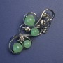 Brooch with Jade and Gray Rhinestones, Silver Tone Metal 75x37 mm+