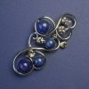Brooch with Lapis Lazuli and Gray Rhinestones, Metal Color "Silver" 75x37 mm+