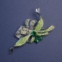 Brooch Accent with green crystals and rhinestones silver metal 78x41 mm +