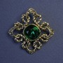 Brooch-Pendant Accent with Green Crystal and Rhinestones 40 mm +