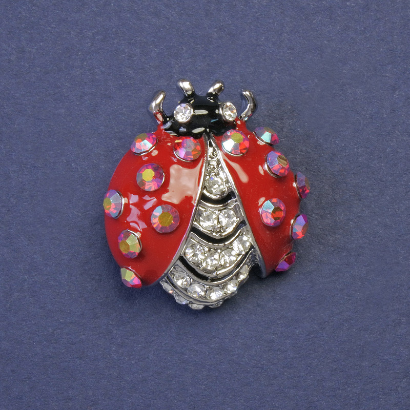 Brooch "Ladybug" with white and rainbow rhinestones 25x22mm+