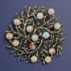 Brooch Pendant "Branches" with Amazonite, golden metal 60mm+