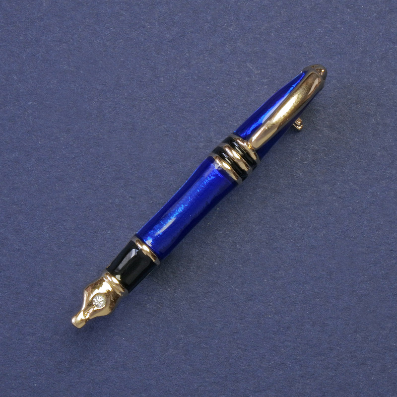Brooch Pen with White Crystals Blue Enamel Golden Metal 45x5 mm+
