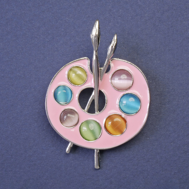 Brooch Palette with Enamel Silver Metal 45x32mm+