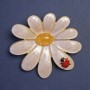 Brooch Flower with Ladybug 56x52mm±, pink and yellow enamel, golden metal