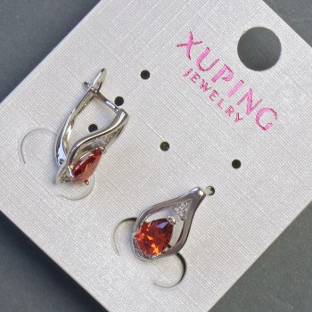 Xuping Earrings with Red Cubic Zirconia, 16 mm length, 8 mm thickness, Rhodium-plated