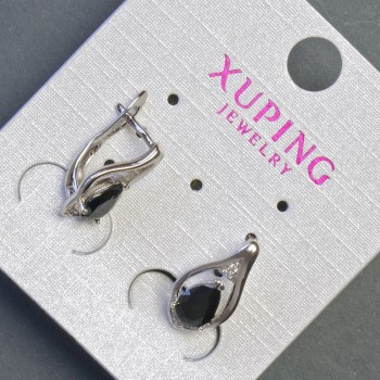 Earrings Xuping with Black Stones 16x8mm Rhodium
