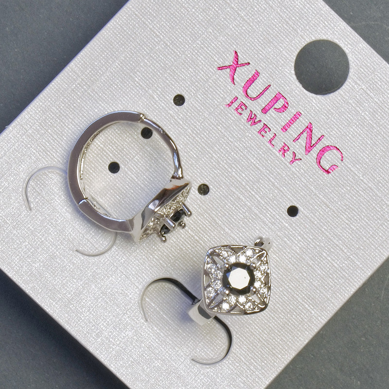 Xuping Earrings 'Rombi' with Black Stones, 15×10 mm, Rhodium