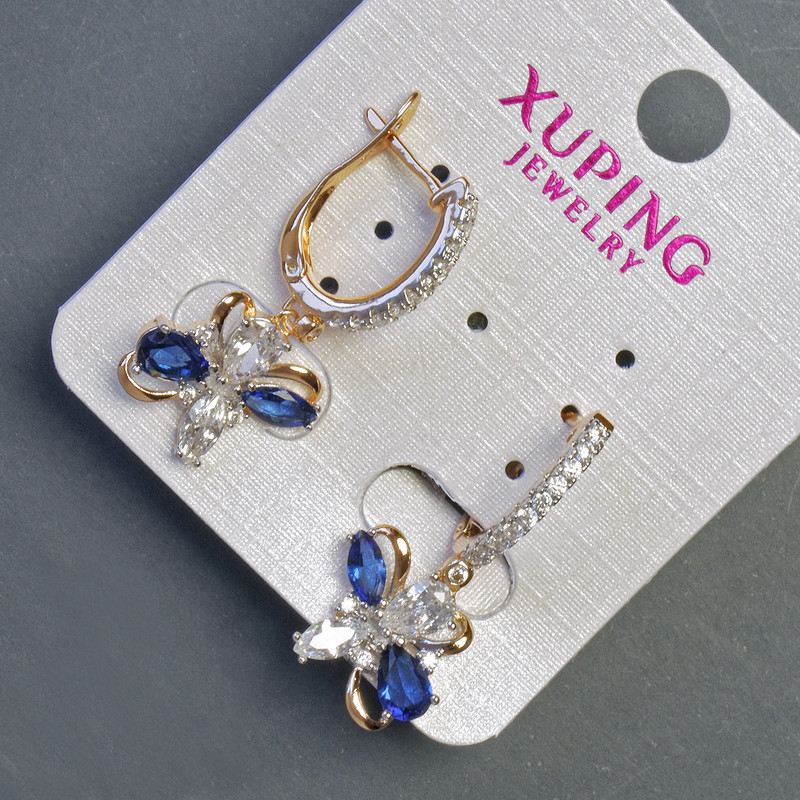 Earrings Xuping with Blue Stones 30x12mm Gold Plated 18K