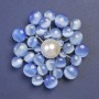 Brooch with blue cat's eye stone (synthetic) and pearl (artificial) 55x55mm± silver metal