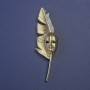  Brooch Pendant Writer's Feather with Mask Dark Gold Tone Metal 80x23mm-+