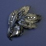 Brooch pendant Boutonnière with a large dark gray crystal and black rhinestones, dark silver metal