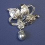 Boutonnière Brooch with Moving Gray Pearl 44x53mm±, Enamel, Silver Metal