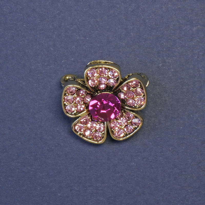 Brooch Flower with Pink Rhinestones 20mm+- Silver Metal