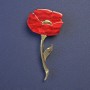 Flower Brooch Red Poppy with Pearl Red 63x32mm+- gold metal