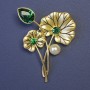 Brooch Boutonnière with green crystals 62x44mm+-, gold-tone metal