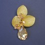 Boutonnière Brooch with Large Yellow Crystal and Champagne Rhinestones 65x43mm+- gold-tone metal