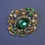 Brooch Accent with Large Green Crystal and Rhinestones 44×38mm± Gold-toned Metal