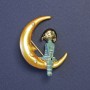 Brooch Romantic Girl on the Moon 40x32mm+- blue enamel gold-tone metal