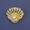 Brooch Shell with White Pearl studded with Crystals 28x28mm+- golden metal