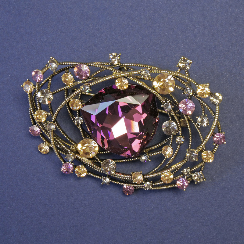 Brooch Accent with Large Heart-Shaped Crystal in Purple Color 63x43mm+- Yellow