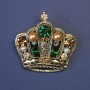 Brooch Crown with green and yellow rhinestones and pearls 40x40mm± gold-tone metal