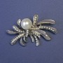 Brooch Accent with White Pearl and White Rhinestones 35x55mm± Silver Metal