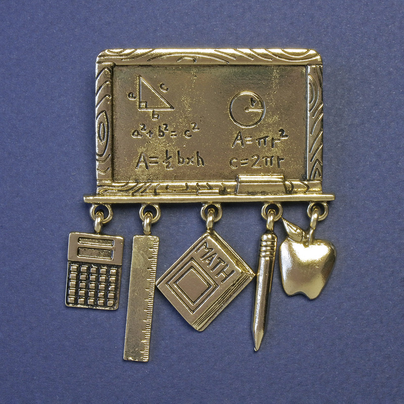 Brooch Mathematical Board with Pendants 60x45mm± Gold-Tone Metal