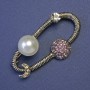 Brooch Orbit with Planets White Pearl (piece) Pink Crystals 53×32mm± Silver Metal