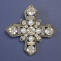 Brooch Maltese Cross encrusted with white pearls and rhinestones 52x52mm± silver metal